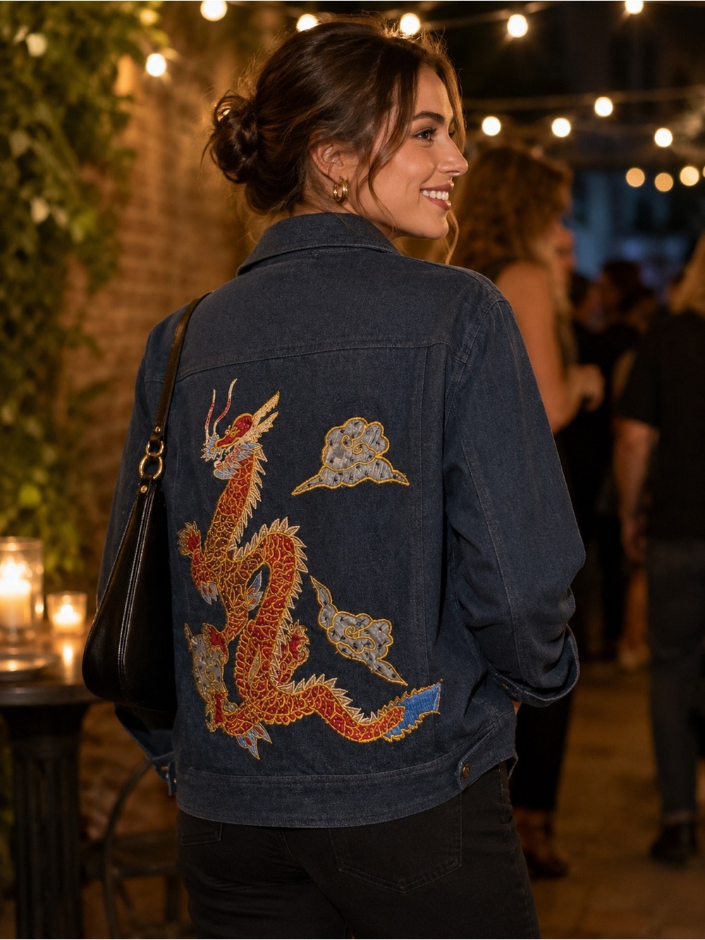 Vintage Joseph Ribkoff Embellished Dragon Denim Jacket